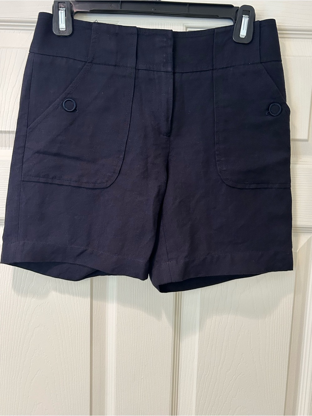 Diane Von Furstenberg Navy High-Rise Linen/Cotton Patch Pocket Shorts